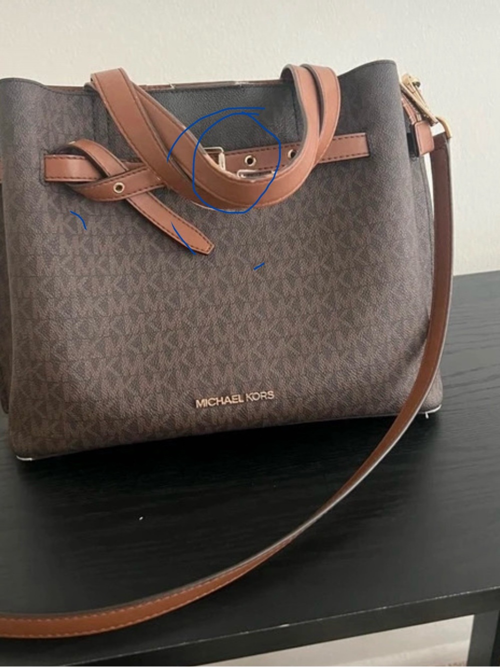 Michael Kors Brown Signature Shoulder Bag with Tan Trim